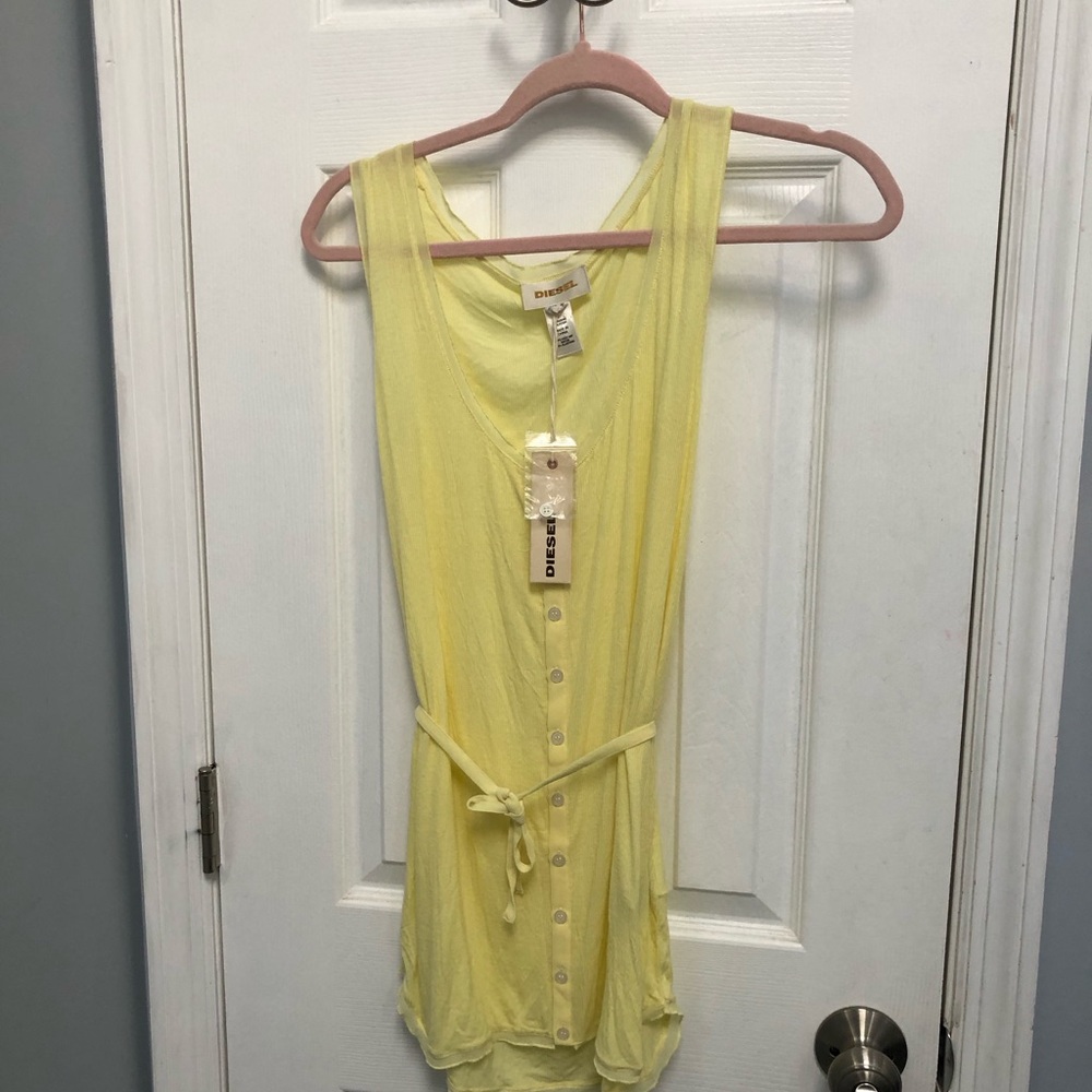 Y2K Diesel New Yellow Sleeveless Button Front Tie-Waist Tank Top Size M